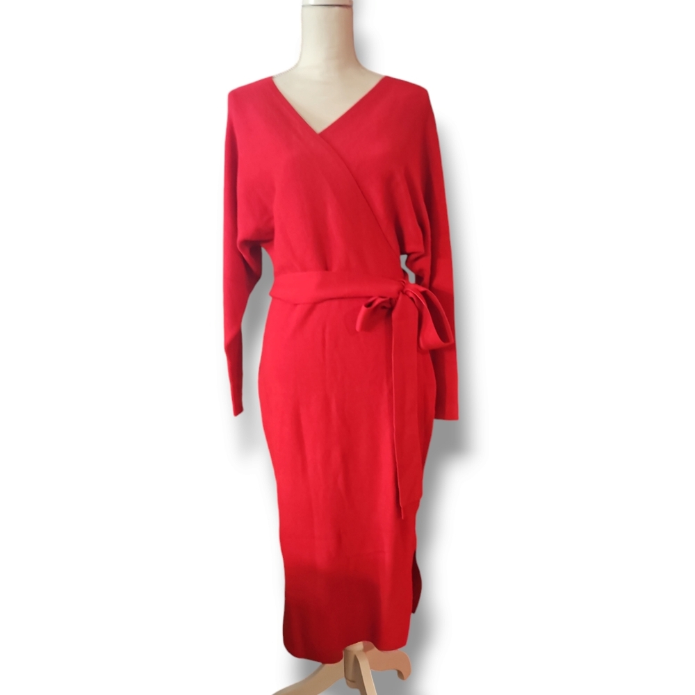 Women's Long Maxi Sweater Dresses Sexy Wrap Batwing V Neck Slit Open Back